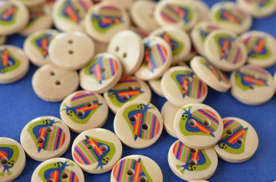 15mm Wooden Rainbow Snail Buttons 10pk Kids Buttons (SAN3)