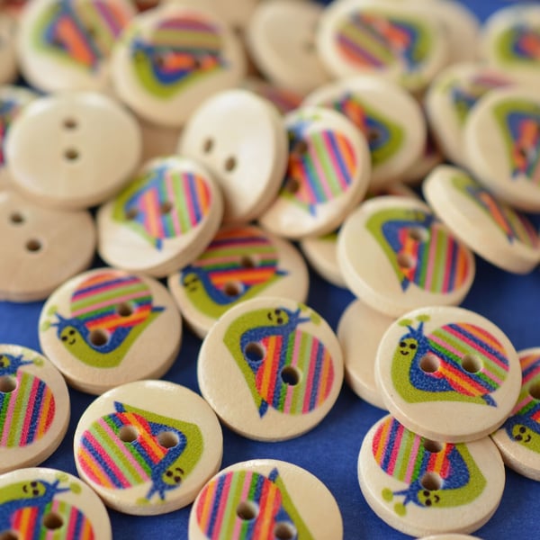 15mm Wooden Rainbow Snail Buttons 10pk Kids Buttons (SAN3)
