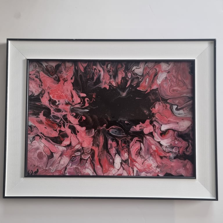 (11) Acrylic Art forming a Bullseye with Resin shimmer and bought Frame 