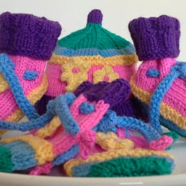 Colourful Baby Girl's Hat, Booties & Mittens Set  0- 6  months (HELP A CHARITY)