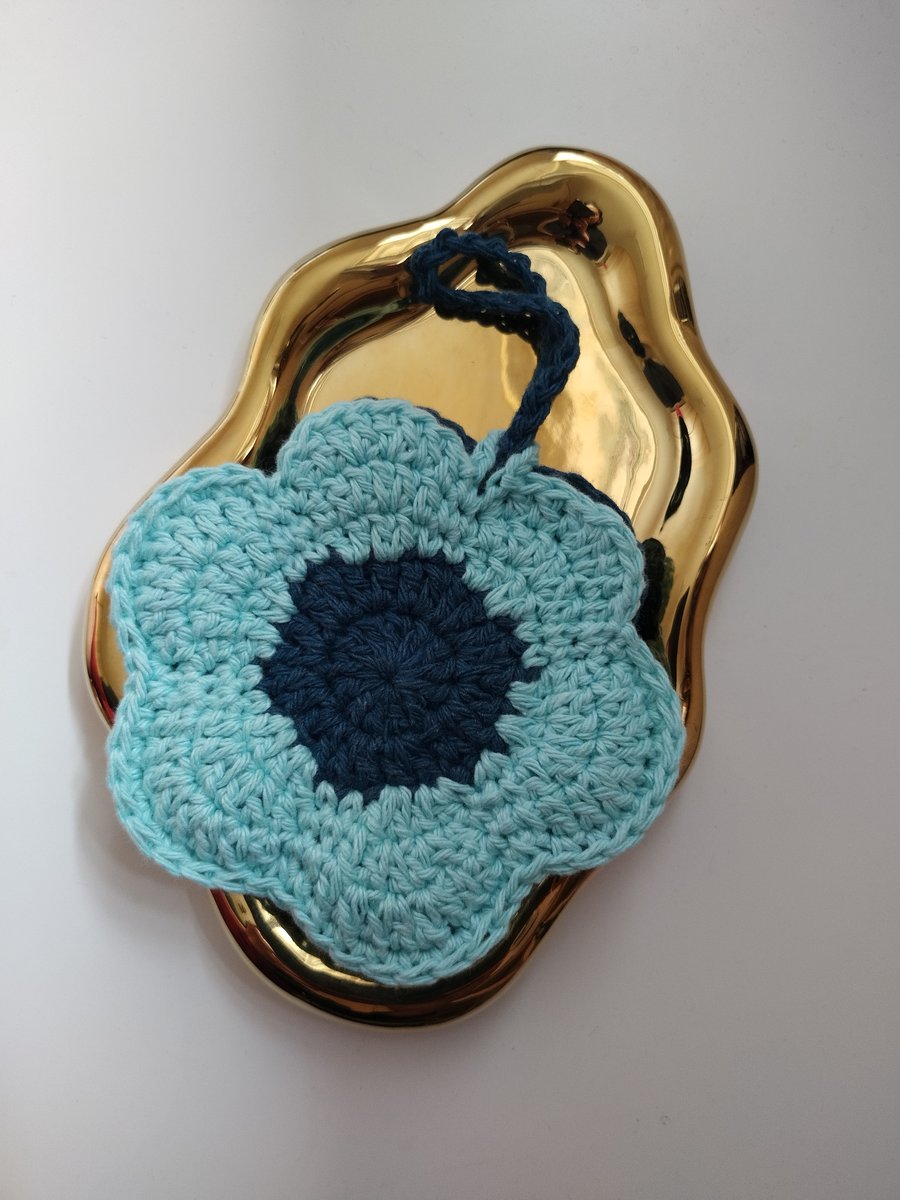 Crochet Flower Pouch - Mix of blue