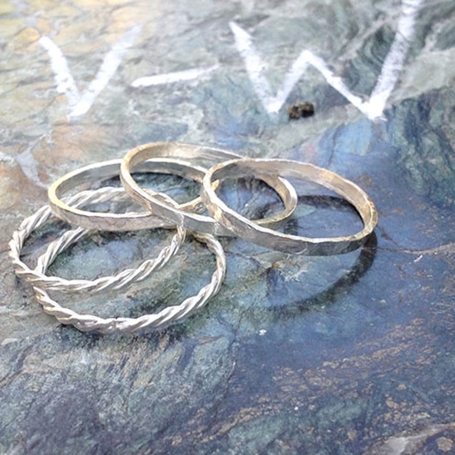 5 silver rings thumb stack size V-W