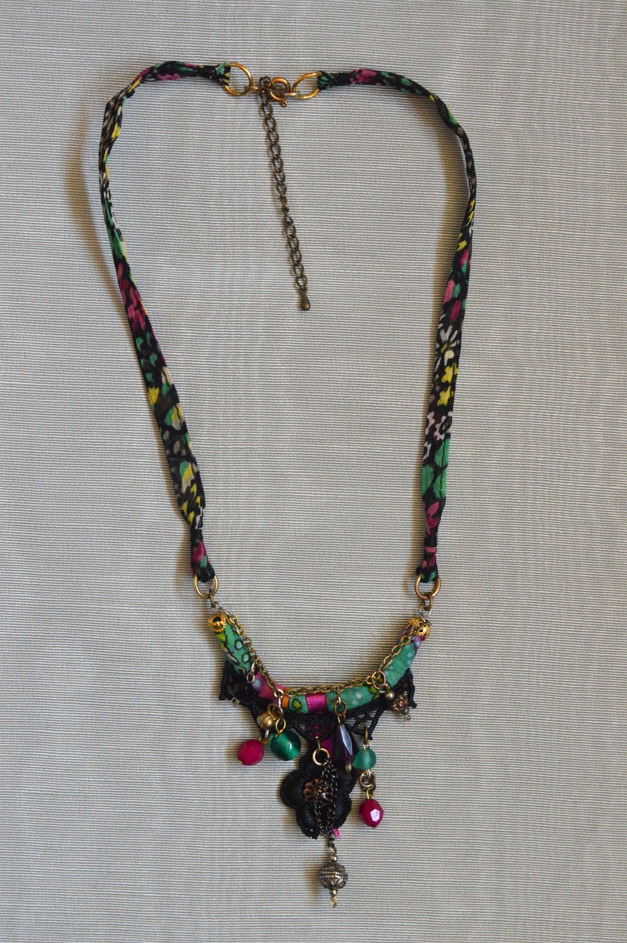 Textile and Bead Necklace