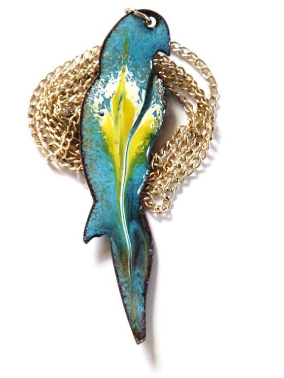 white and yellow over turquoise parrot pendant