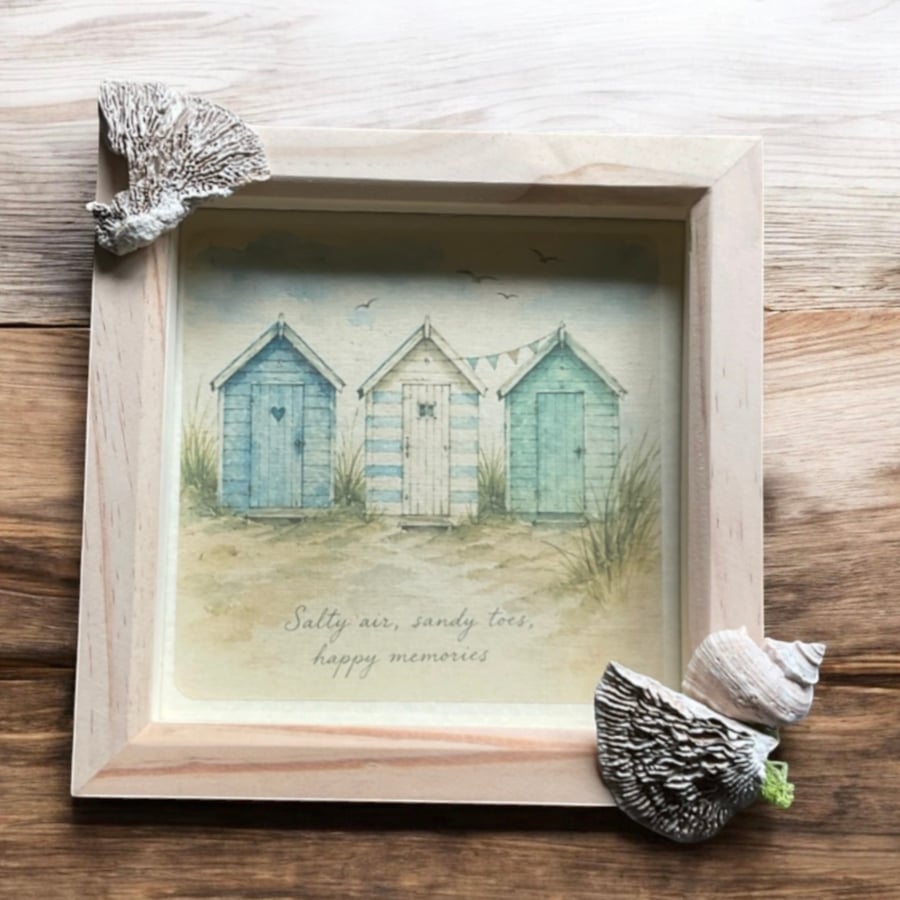 Handmade Beach Hut Framed Wall Art, Coastal Decor, Salty Air Sandy Toes Gift 