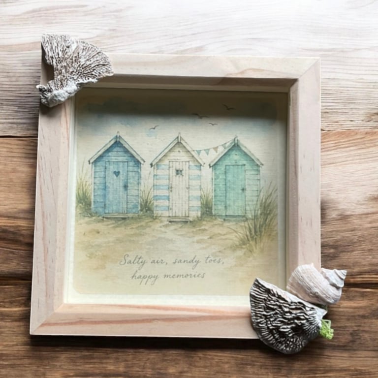 Handmade Beach Hut Framed Wall Art, Coastal Decor, Salty Air Sandy Toes Gift 