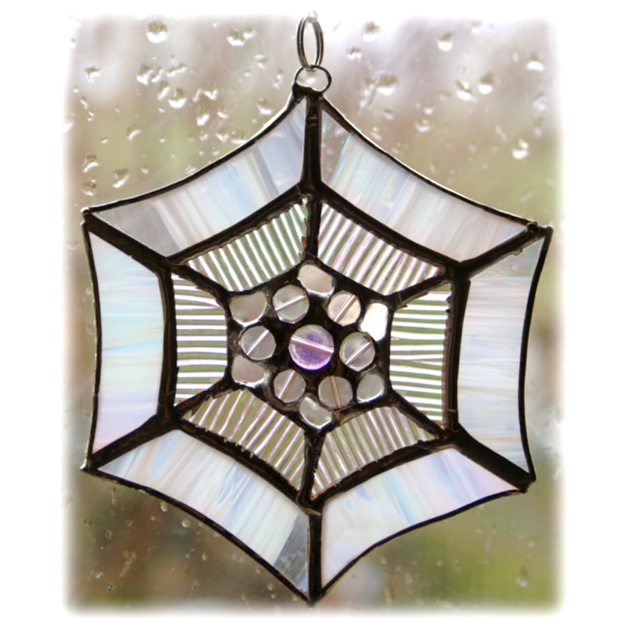 Web Suncatcher Stained Glass Handmade Shiny Spider 