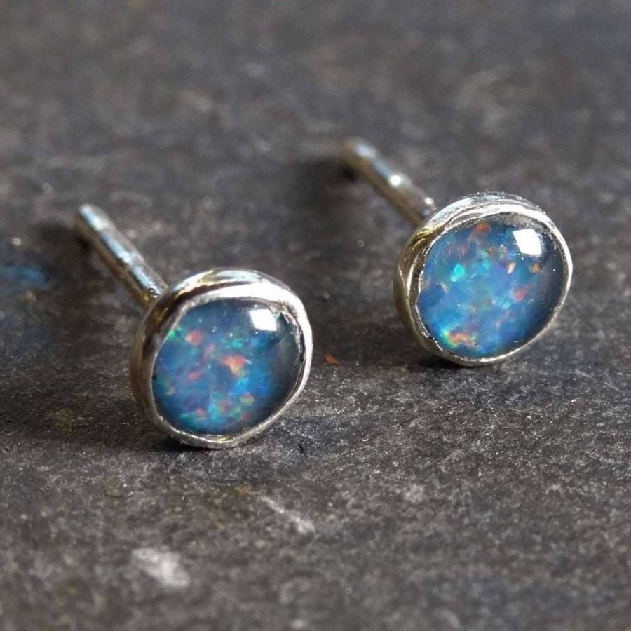 Opal stud earrings October birthstone blue opal studs white opal  studs b