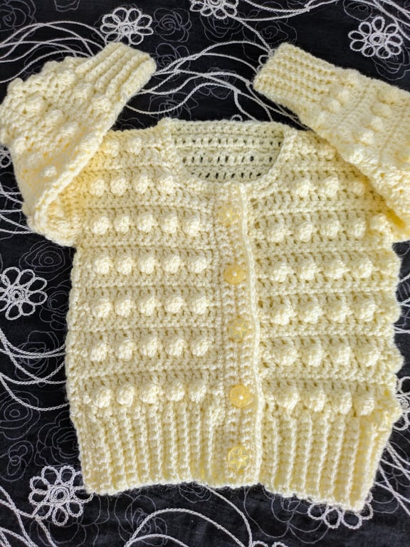 Pale Lemon bobble knit cardigan 0-3 months 