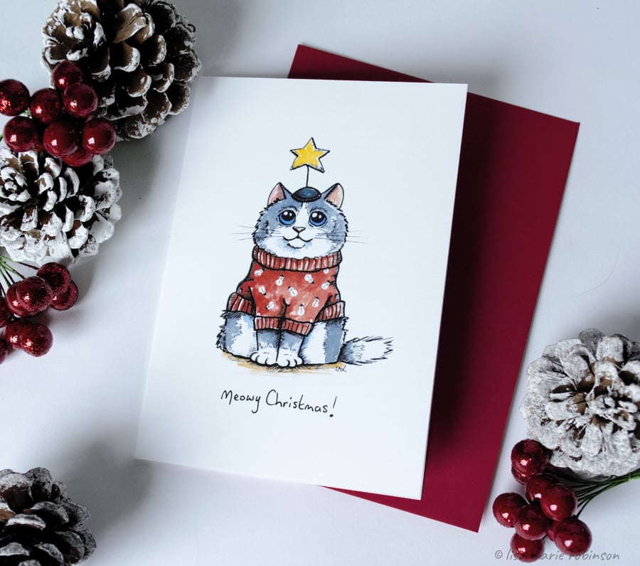 Meowy Christmas Cat Christmas Card (1 Card)