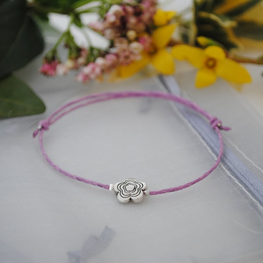 Friendship Bracelet-Violet & silver flower