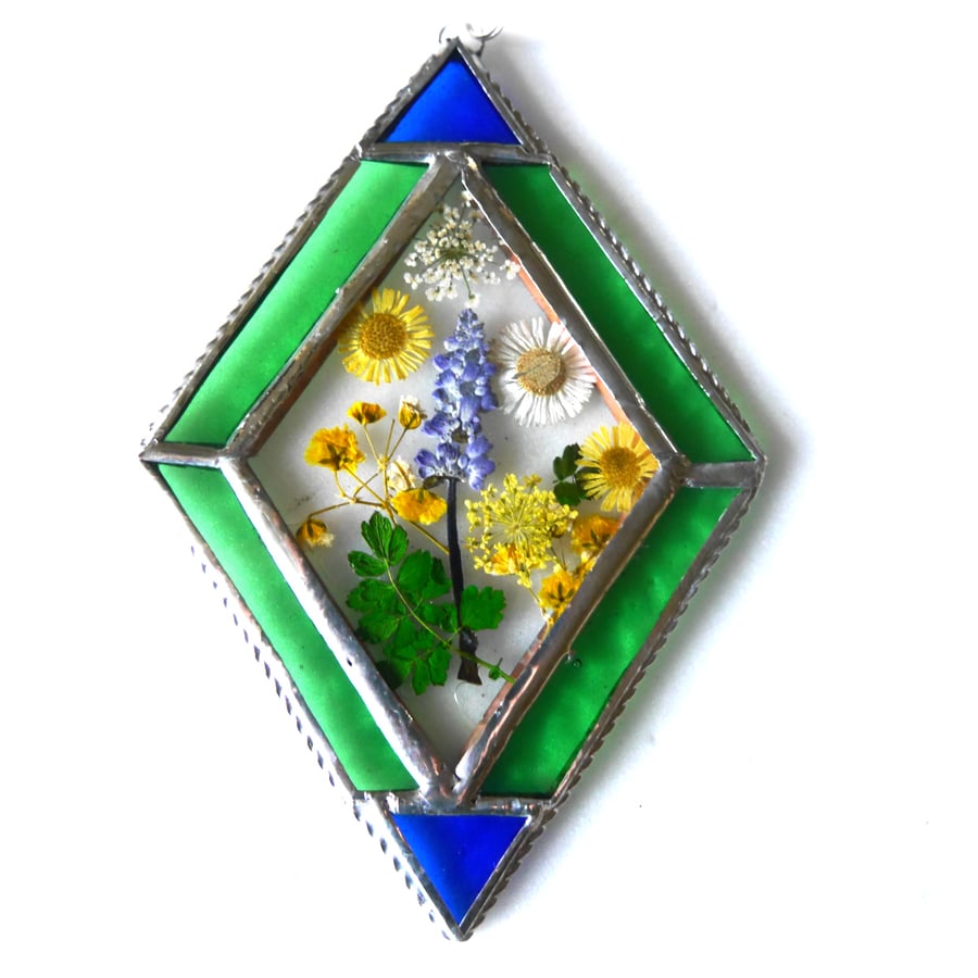 Pressed Flower Stained Glass Handmade Decoration Diamond Bordered