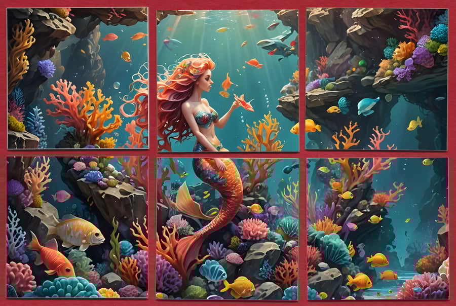 Mermaid ceramic tile picture art mural -- 6  tiles for bathroom or kitchen