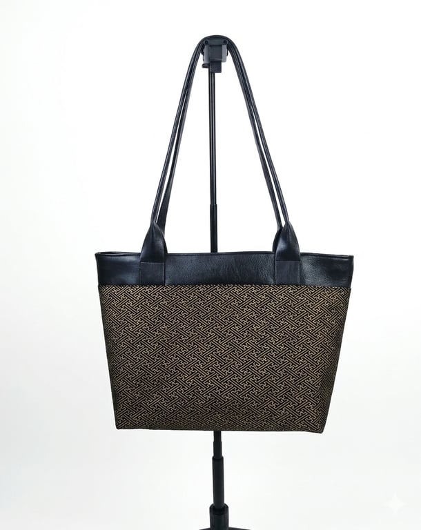 Handmade Japanese Chic Black and Gold Sholder Bag - Fits 13" Laptop & A4 Docs