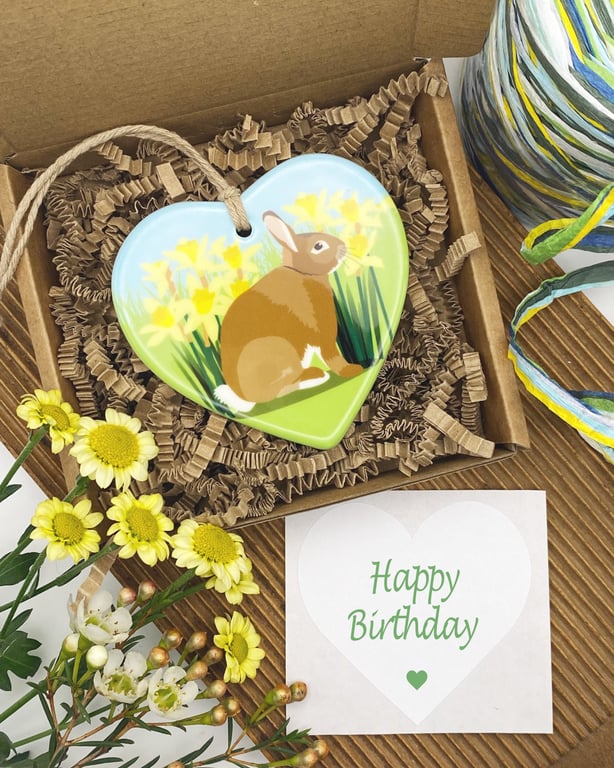 Cute Bunny Keepsake Heart Decoration - Birthday Keepsake, Customisation