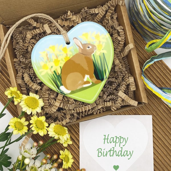 Cute Bunny Keepsake Heart Decoration - Birthday Keepsake, Customisation