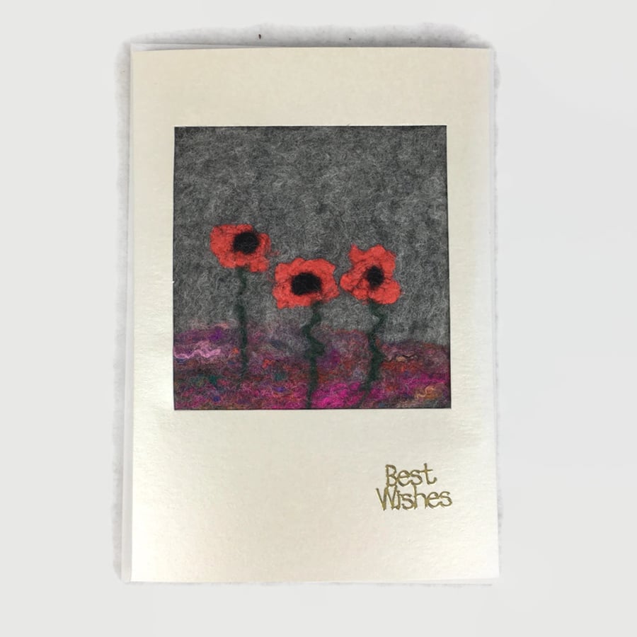 Seconds sunday - Poppy greeting card, hand felted panel