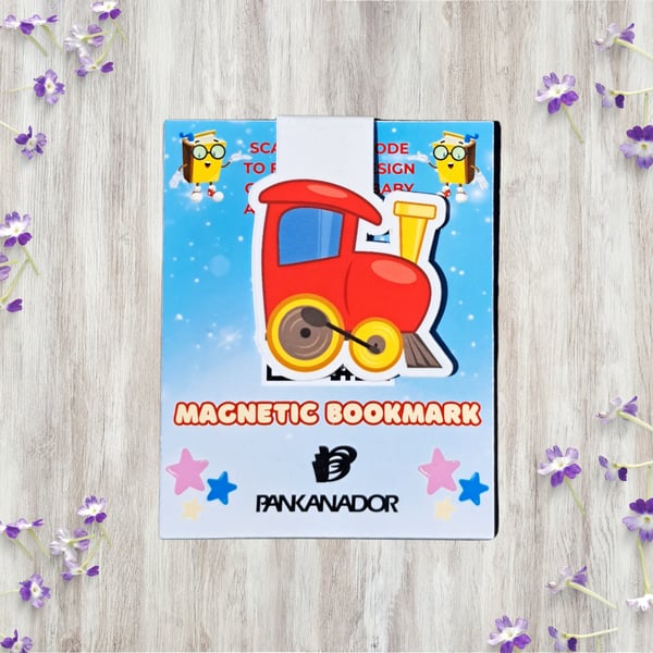 Cute Train Magnetic Bookmark – Laminated Transport Book Marker for Children 