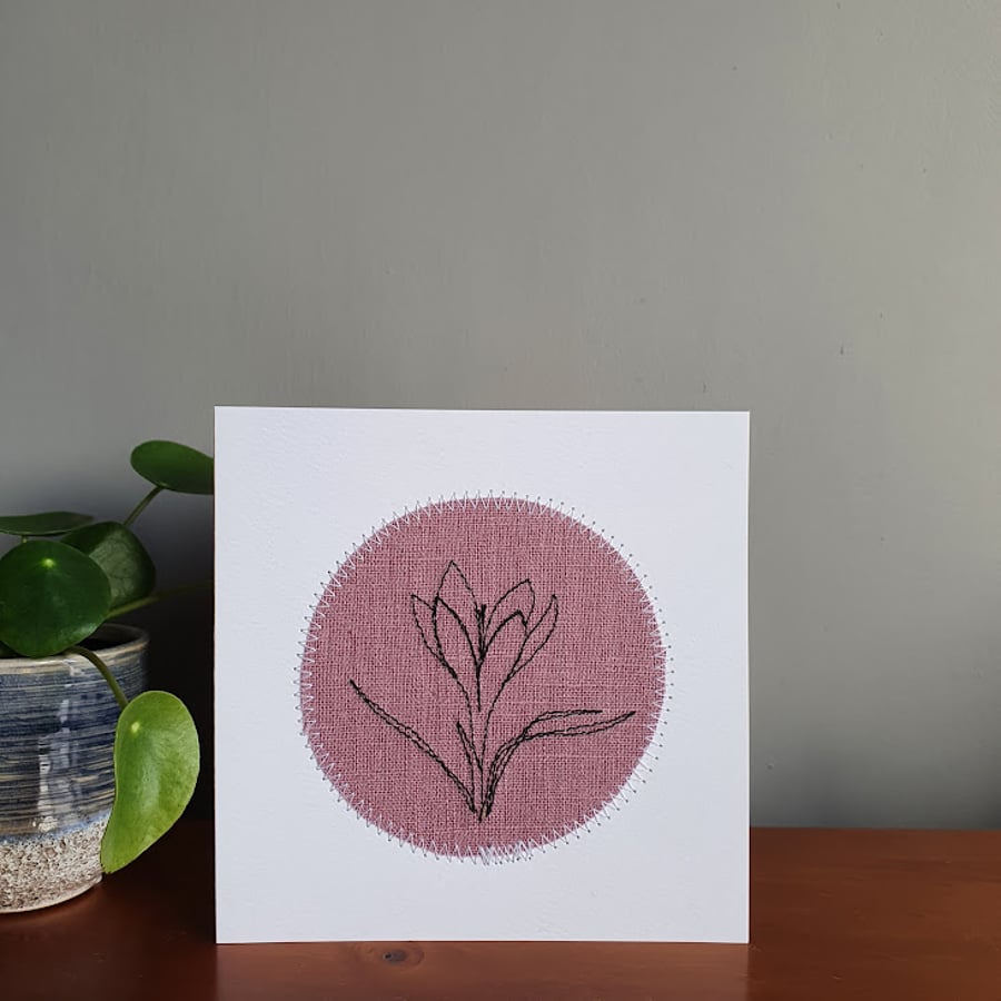 Handmade Embroidered Spring Crocus card, Mother's Day card, Easter card