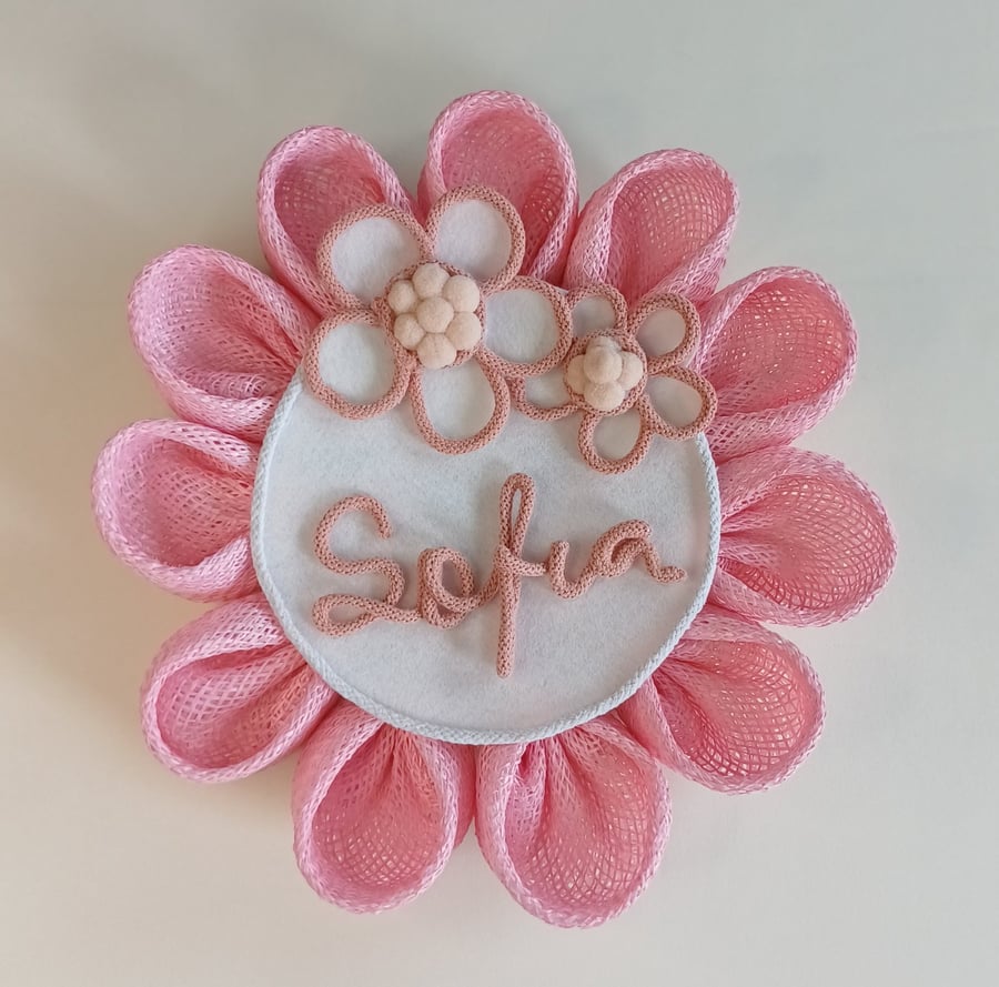 Personalised Pink Flower Wall Art – Handmade Floral Name Plaque – Nursery & Chil