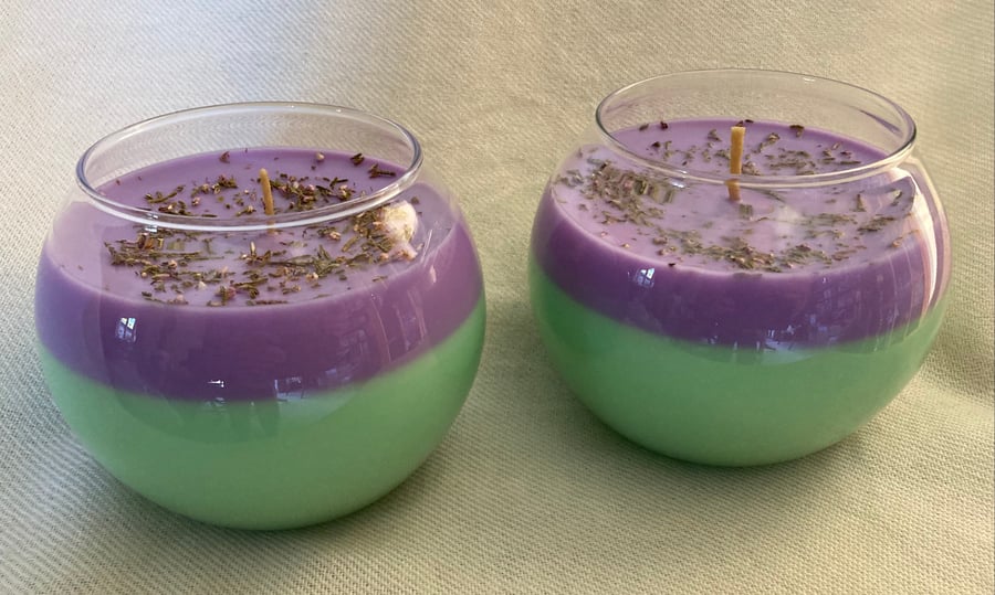 Thistle Scented 100% Organic Green and Purple Soy Wax Bowl Candle