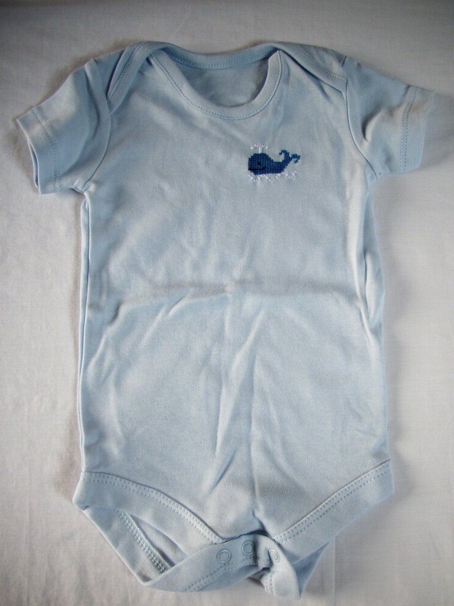 Whale, Baby Vest, Age 3-6 months, hand embroidered