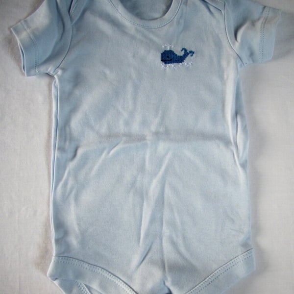 Whale, Baby Vest, Age 3-6 months, hand embroidered