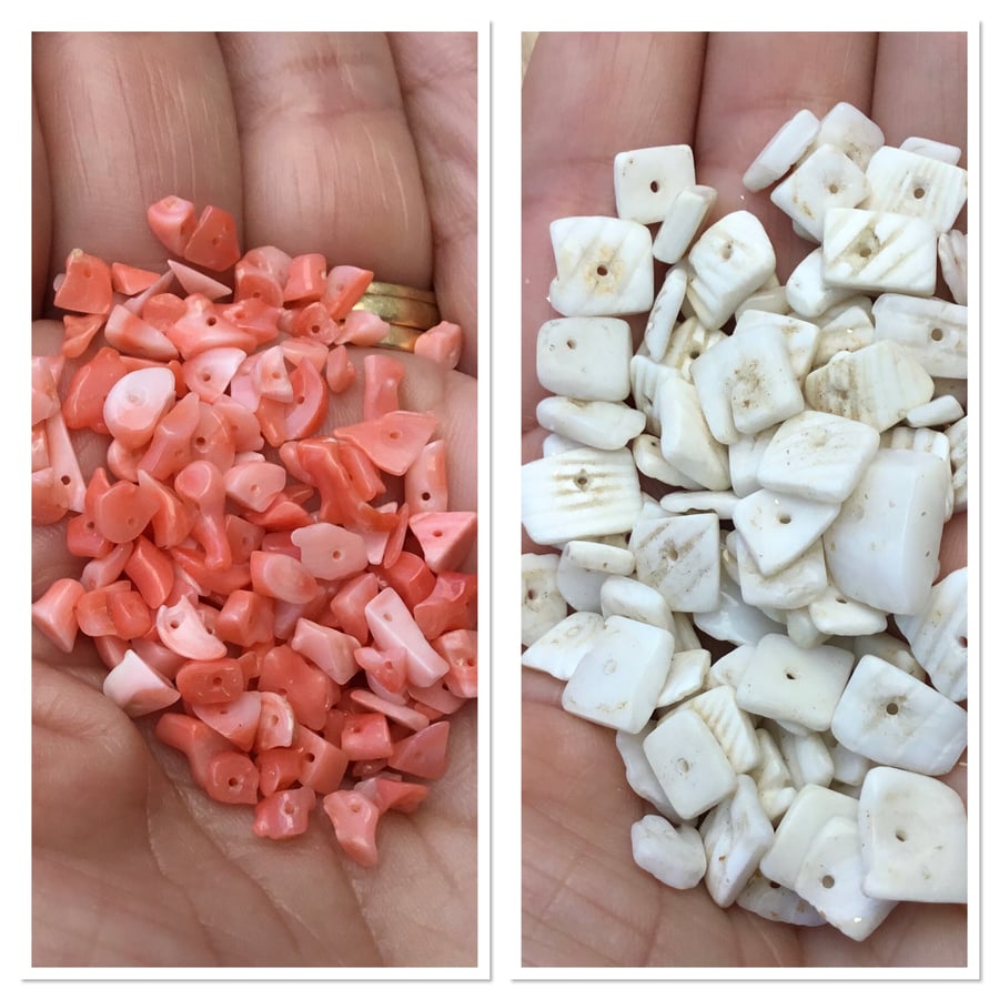 Two sets of Shell Beads,Coral Pink and White for Jewellery or Crafting Projects.