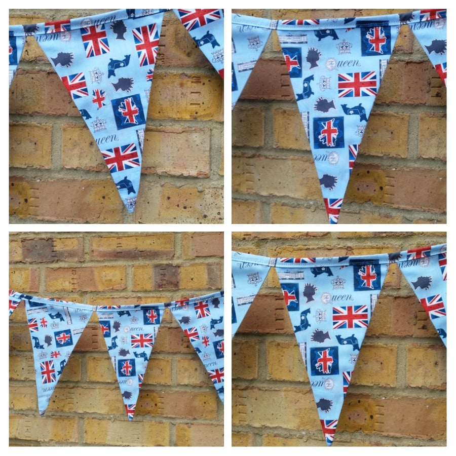 Bunting in Queen themed fabric. Free uk delivery. 