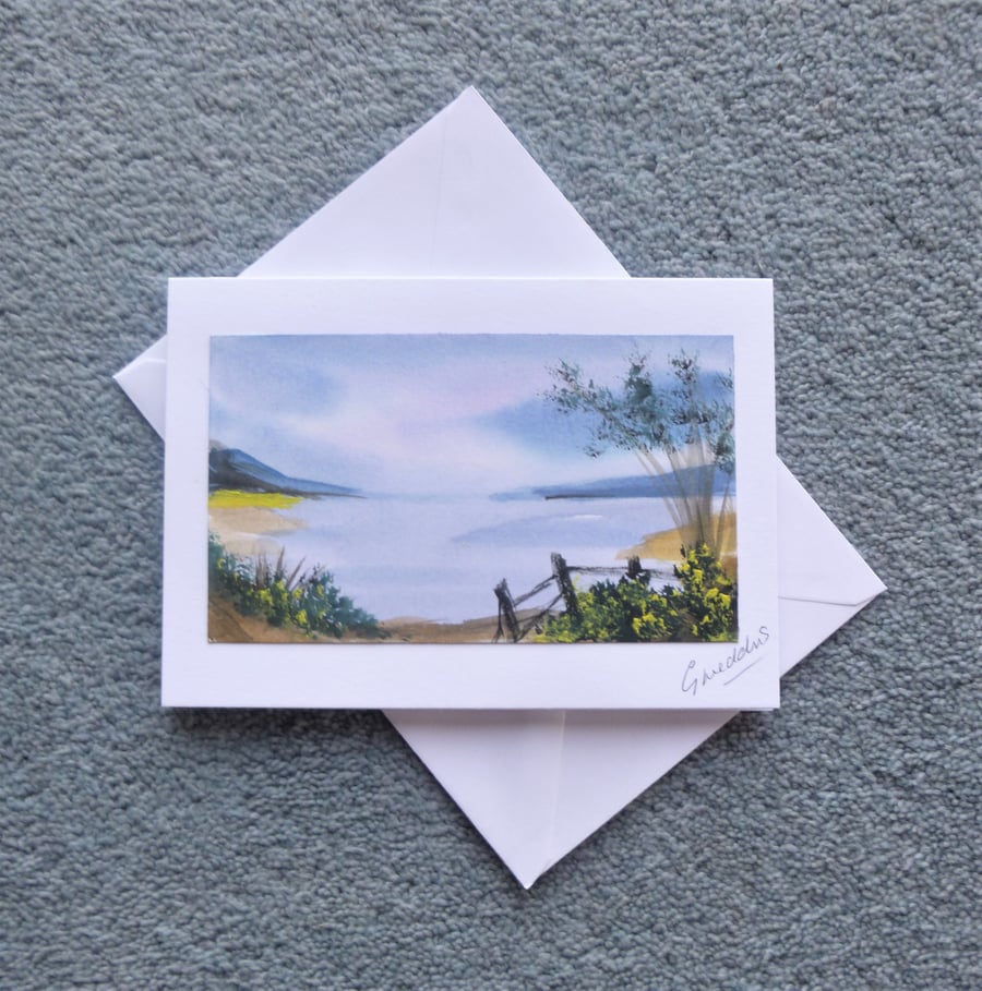 original art hand painted landscape blank greetings card ( ref F 389.D6 )