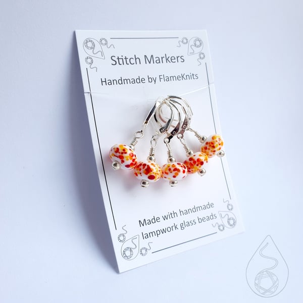 Lampwork Stitch Markers - Bright Orange