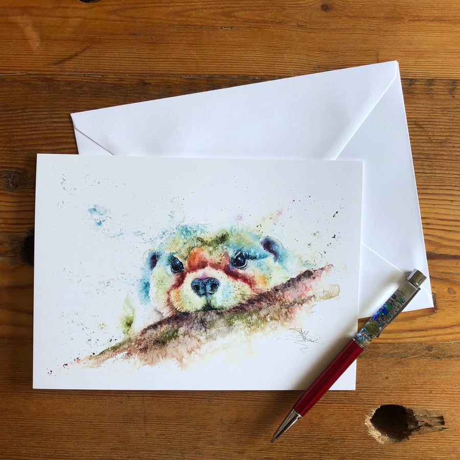 Betty the Otter Card, A5 blank greeting card with a watercolour otter
