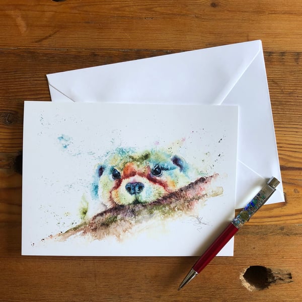 Betty the Otter Card, A5 blank greeting card with a watercolour otter
