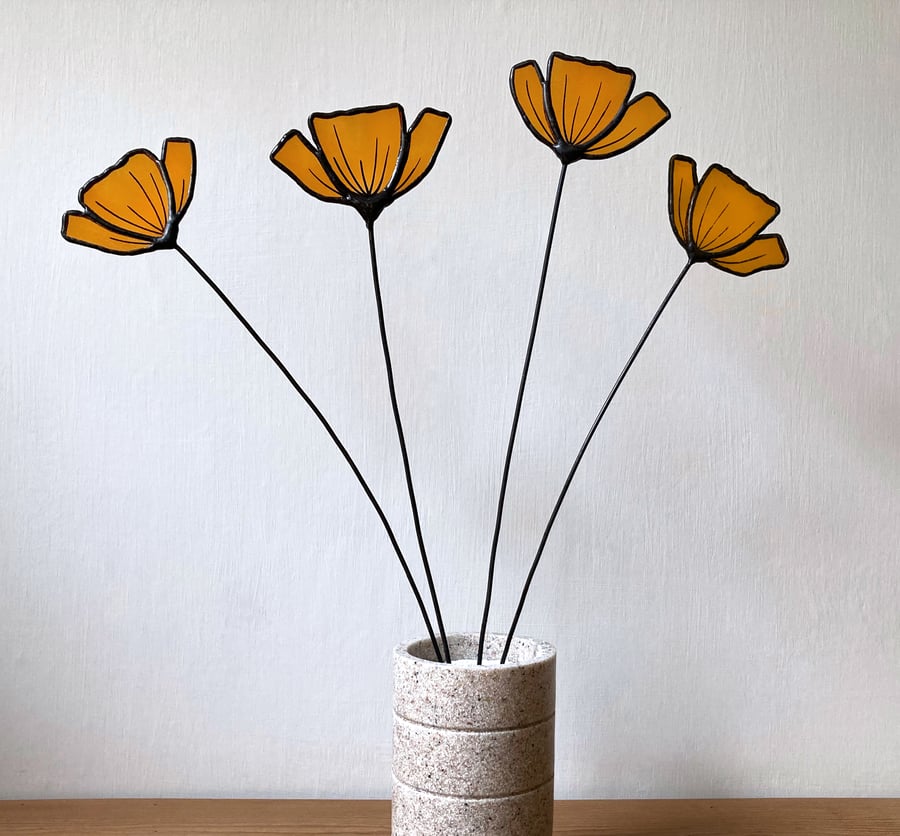 Stained Glass Yellow Poppy, Wildflower, Everlasting Handmade Wild Flowers