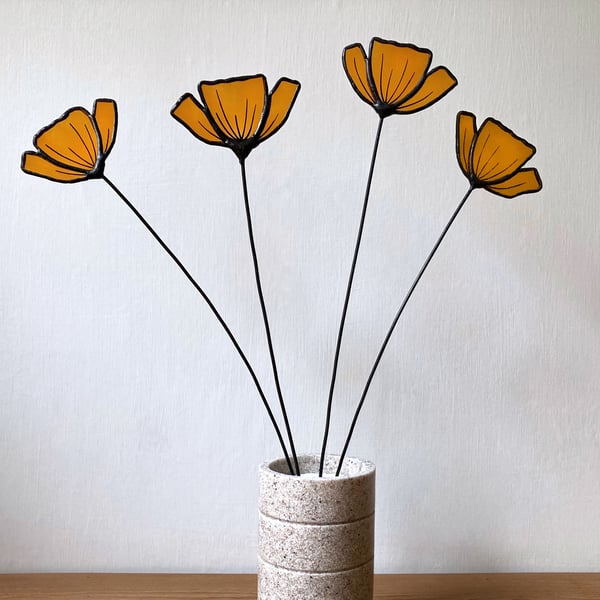 Stained Glass Yellow Poppy, Wildflower, Everlasting Handmade Wild Flowers