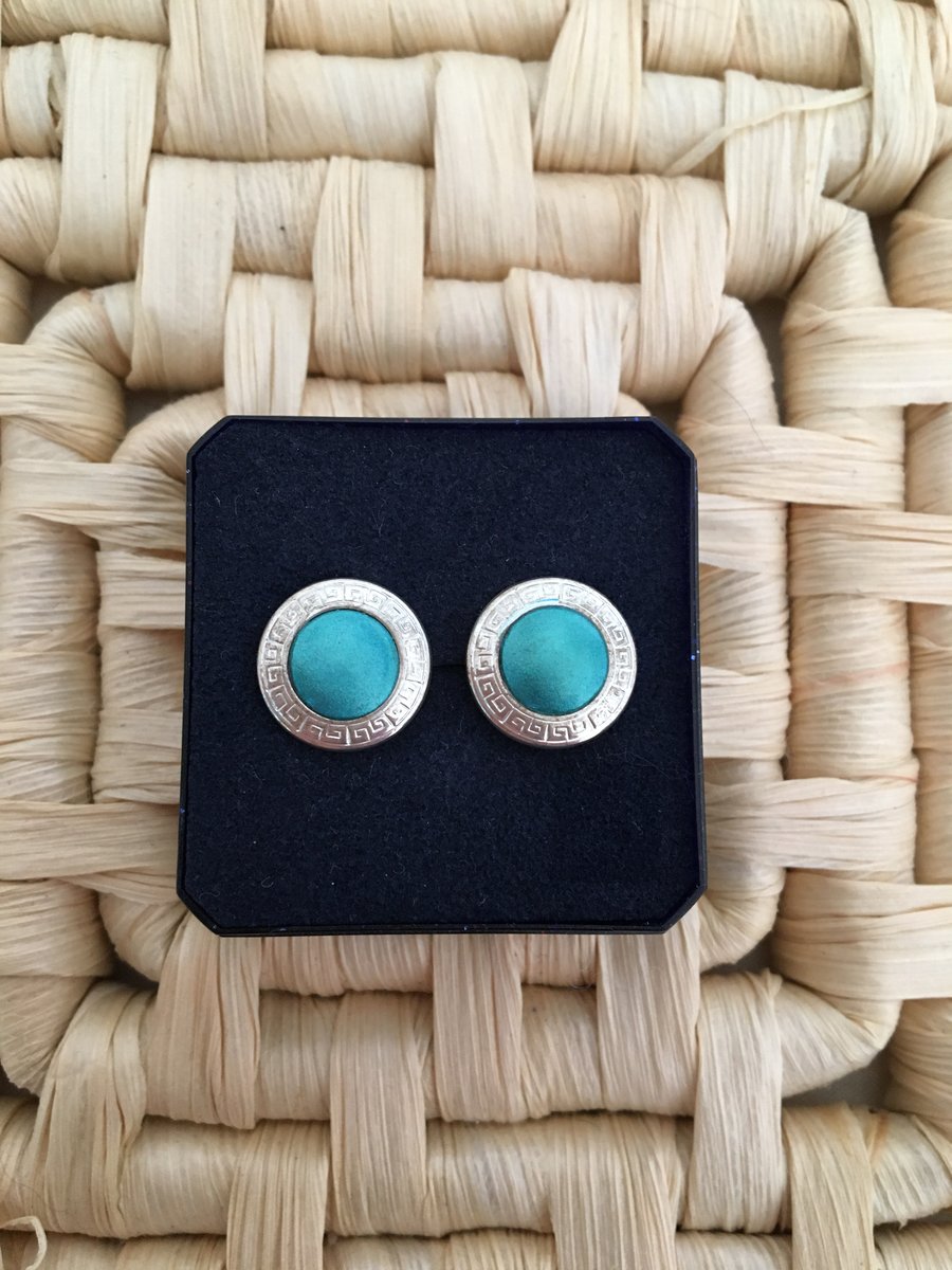 Scroll Edged Teal Studs