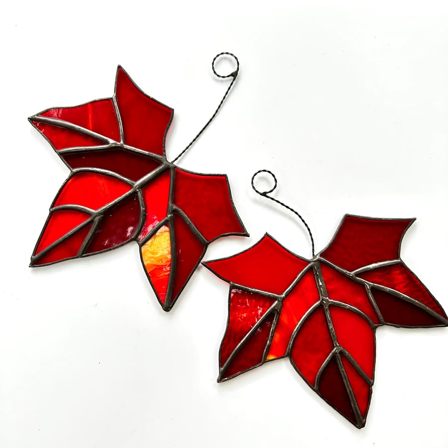 Stained Glass Maple Leaf Suncatcher - Handmade Hanging Window Decoration 