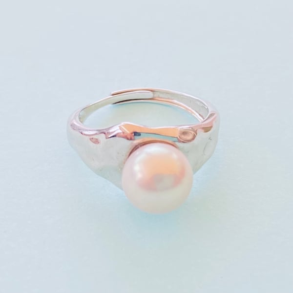 Round Freshwater Pearl Adjustable Sterling Silver Ring 