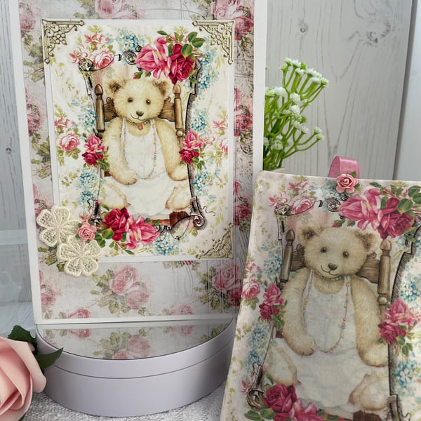 Vintage Bear greeting Card & lavender sachet gift set PB6