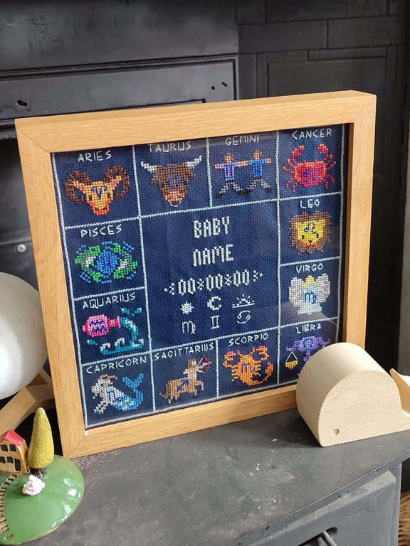 My First Zodiac Baby Birth Chart - Cross Stitch Pattern - Sun Moon Rising Sign