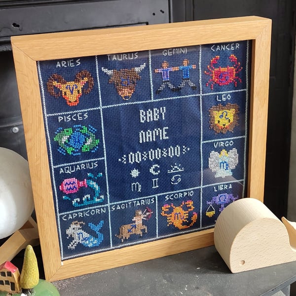 My First Zodiac Baby Birth Chart - Cross Stitch Pattern - Sun Moon Rising Sign