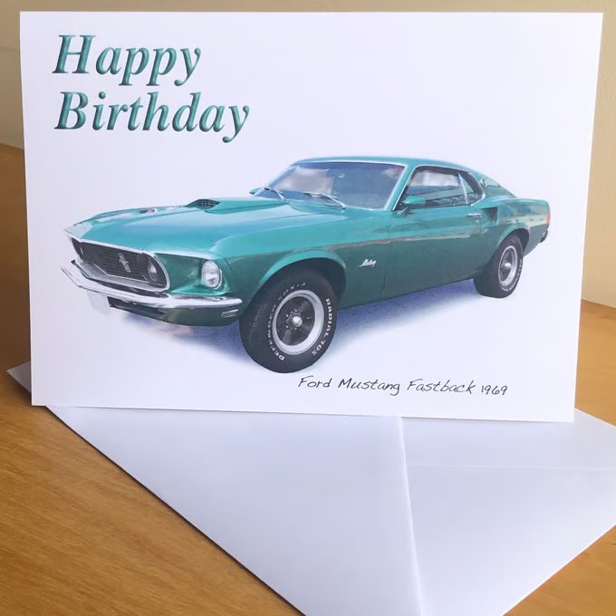 Ford Mustang Fastback 1969 - Birthday, Anniversary, Retirement or Plain Card