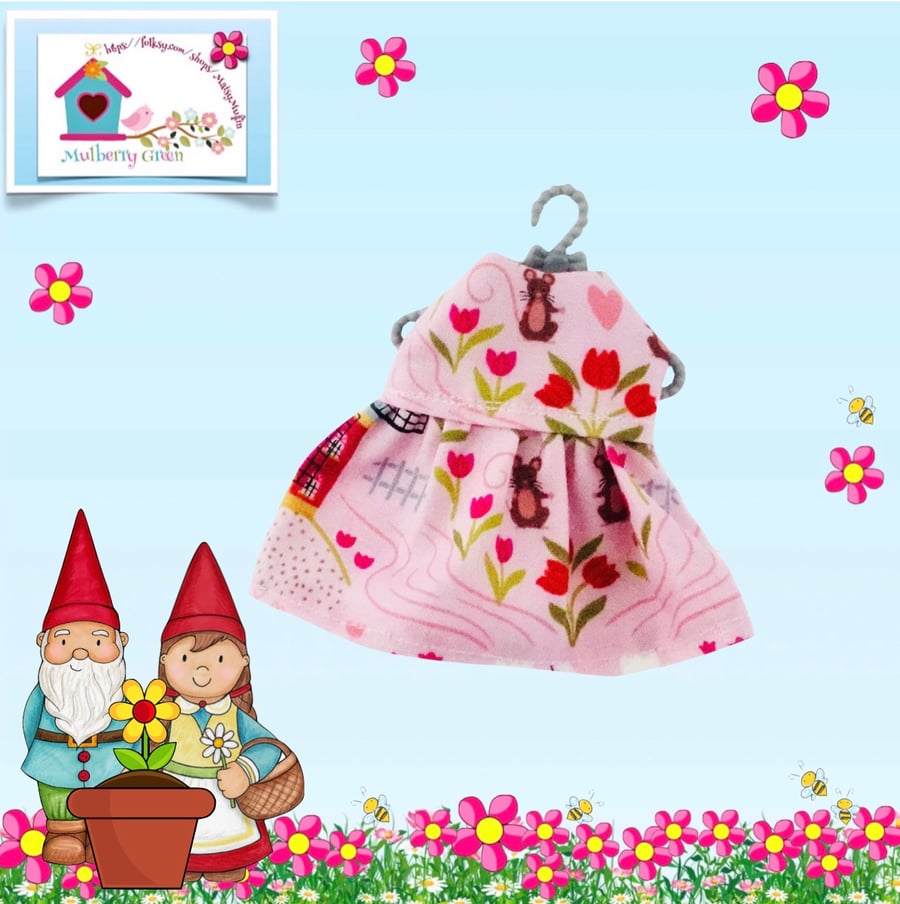 Reserved for Claire - Mice in the Tulips Dress to fit the Little Hugs dolls
