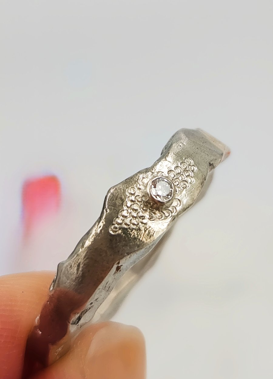 Molten Sterling Silver Ring with Lab-Grown Diamond