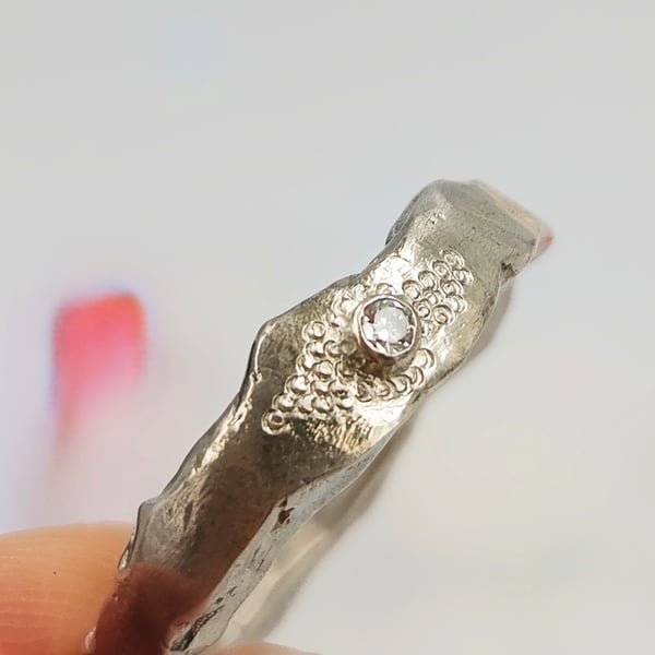 Molten Sterling Silver Ring with Lab-Grown Diamond