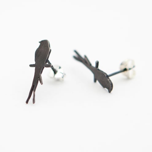 Swallow Oxidised Silver Stud Earrings
