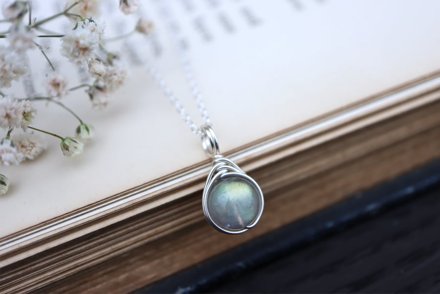 Labradorite Necklace Wire Wrapped in Sterling Silver