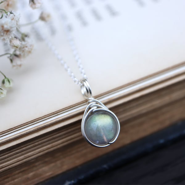 Labradorite Necklace Wire Wrapped in Sterling Silver
