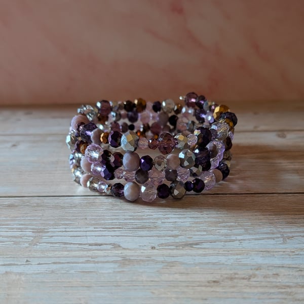 Amethyst Twilight, Sparkly Purple & Gunmetal Memory Wire Bracelet