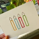 Hand Embroidered Birthday Card with Colourful Candles